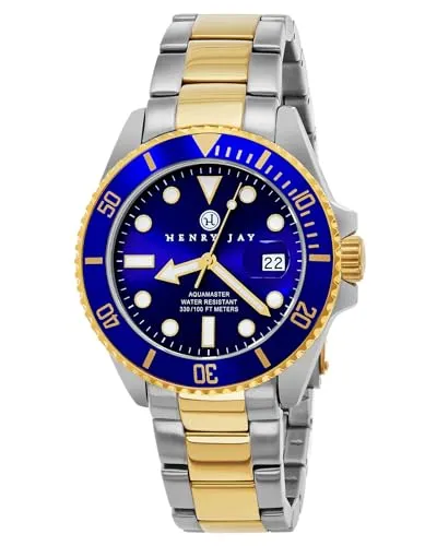 Henry Jay by Stuhrling Men's Analog Quartz 23K Gold Plated Two Tone Stainless Steel Aquamaster Dive Watch