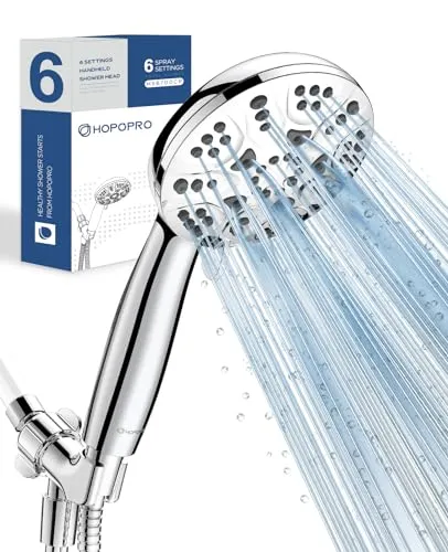 6-Mode High Pressure Handheld Shower Head Set, Consumer Reports Recommended HOPOPRO High Flow Hand Held Showerhead with 59 Inch Hose Bracket Teflon Tape Rubber Washers