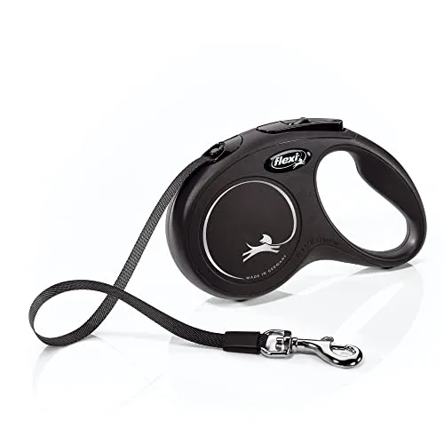 FLEXI New Classic Tape Retractable Dog Leash for Small Dogs up to 33 lbs. – 16 ft., Black| Tangle Free Pet Walking Leash with One-Handed Brake, Pause, Lock