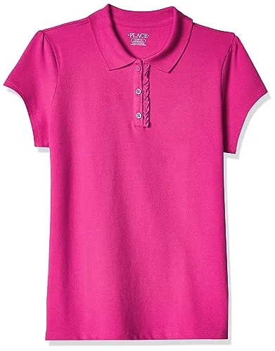 The Children's Place girls Uniform Ruffle Pique Polo Shirt, Aurora Pink, 10 12 US