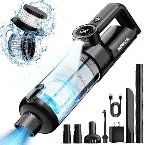 Handheld Vacuum Cordless - Car Vacuum Cleaner with Brushless Motor, 15000Pa Strong Suction Vacuum with LED Light, Type C Cable and Charger, 2 Fliters, Portable Hand Vacuum for Home, Pet and Car