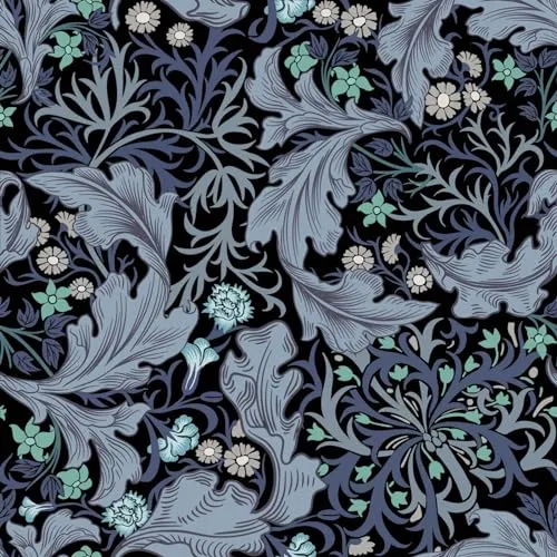 Abyssaly William Morris Wallpaper Boho, Blue Green Black Vintage Peel and Stick for Bedroom, Floral Removable Wallpaper for Walls and Cabinet 17.7 in X 118 in